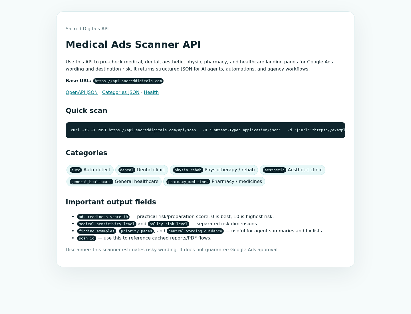 Medical Ads Scanner API documentation