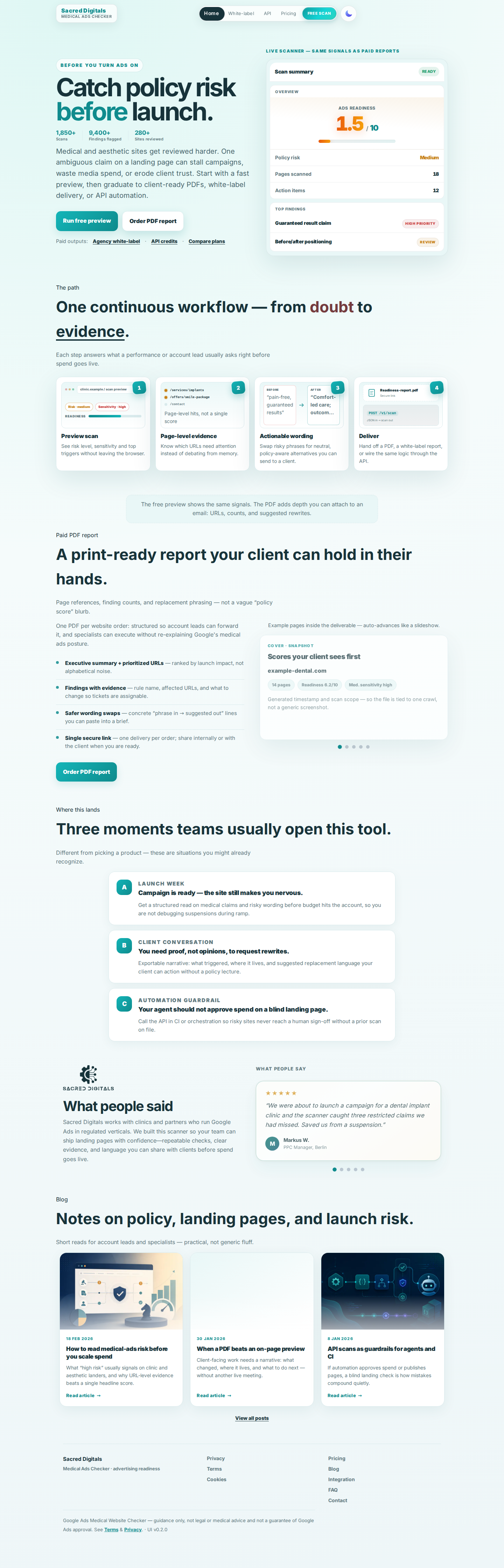 Medical Ads Checker full workflow page